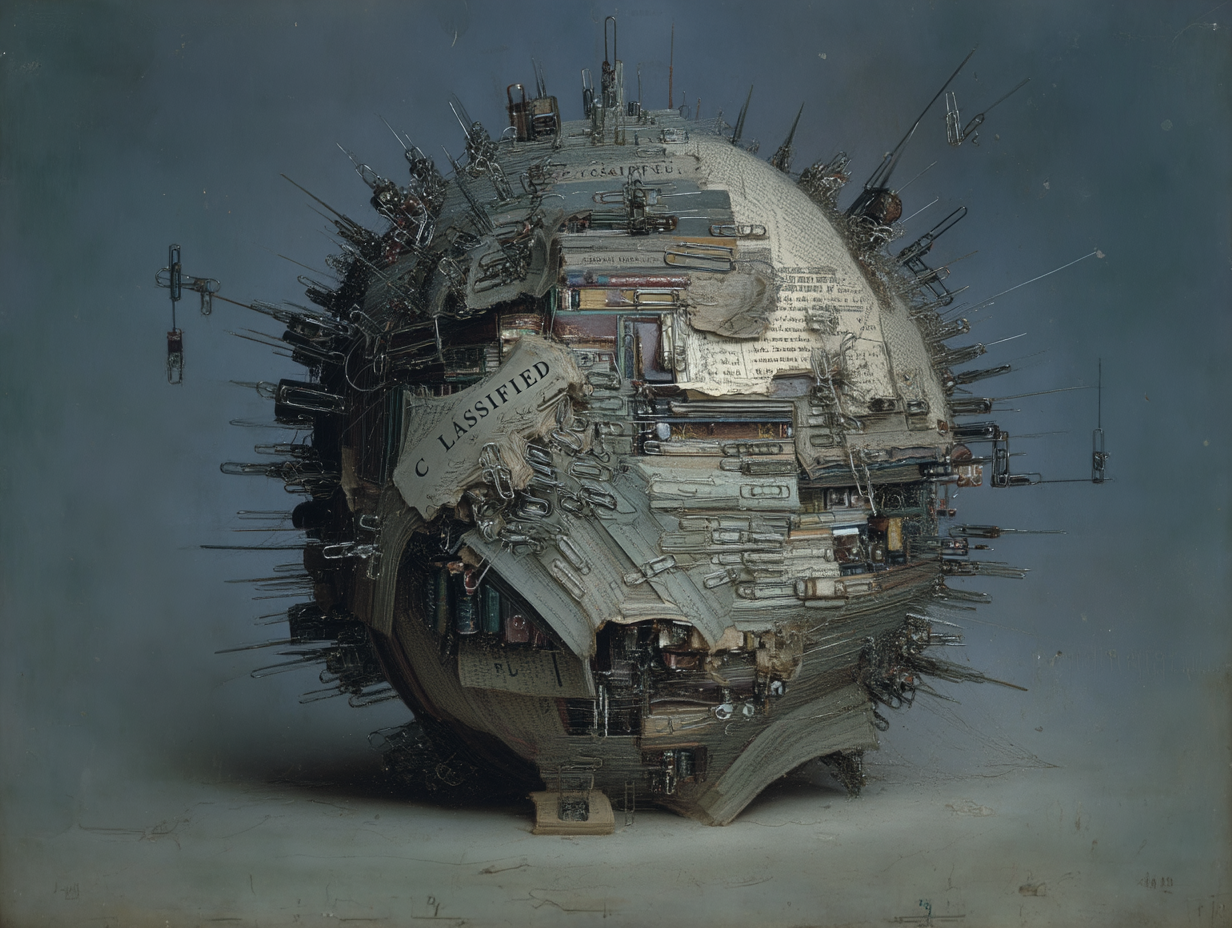 Illustration of a pile of classified documents held together